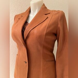 NWOT Distressed Genuine Leather Blazer Jacket 14 Bell Sleeve Caramel Cognac